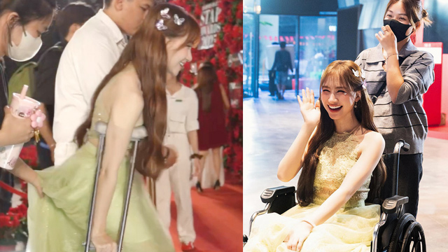 Hoa Minzy had to fight the bullet and use a wheelchair. Photo cut from video