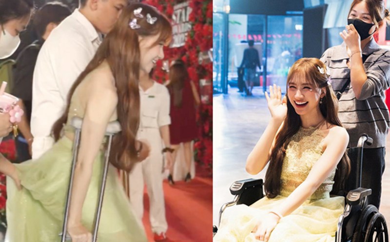 Hoa Minzy had to fight the bullet and use a wheelchair. Photo cut from video