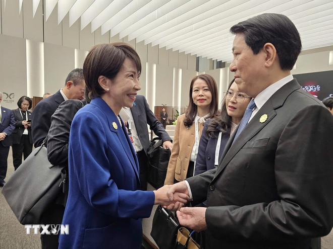 Politburo member and President Luong Cuong met with Japanese Prime Minister Takaichi Sanae on the occasion of attending the APEC Summit in Korea. Photo: VNA
