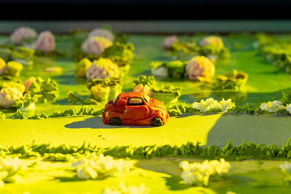 Voi ti le thu nho 1:10 so voi ban goc, mo hinh co chieu dai gan 1,8m, rong 2 m va cao 80cm. Mo hinh do co van chuyen mon tu Nghe nhan Banh dan gian Tran Thi Hien Minh va Chi hoi Dau bep Chuyen nghiep Sai Gon, thuc hien boi tap the dau bep chuyen nghiep Lac Hong Palace - TP. Hai Phong.