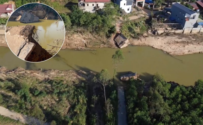 Escena del puente vital derrumbado y devastado tras las tormentas e inundaciones en Thai Nguyen. Foto: Dang Vu.