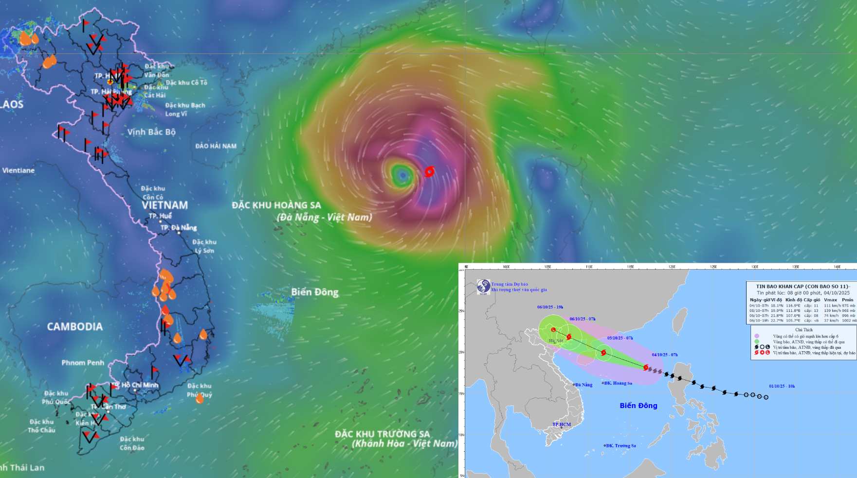 Mise a jour de la position et de la trajectoire de la tempete n° 11 Matmo a 9 heures le 4 octobre. Source : Systeme de surveillance des catastrophes naturelles du Vietnam/ Centre national de previsions hydrometeorologiques