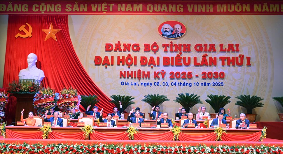 Doan Chu tich bieu quyet thong qua Nghi quyet Dai hoi. Anh: BTC