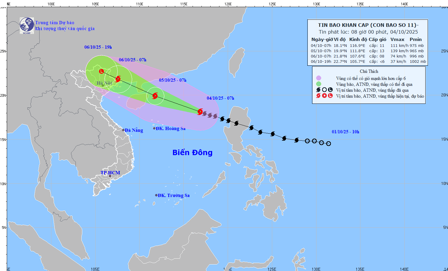 Forecast of the movement of storm No. 11. Photo: National Center for Hydro-Meteorological Forecasting