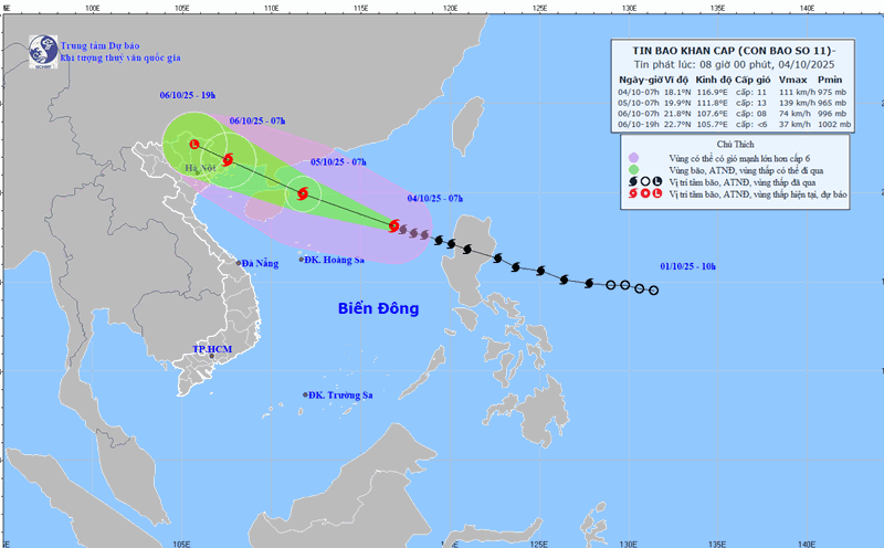 Forecast of the movement of storm No. 11. Photo: National Center for Hydro-Meteorological Forecasting