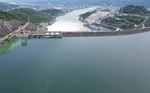 Hoa Binh Reservoir is blue when hydropower plants release floodwaters