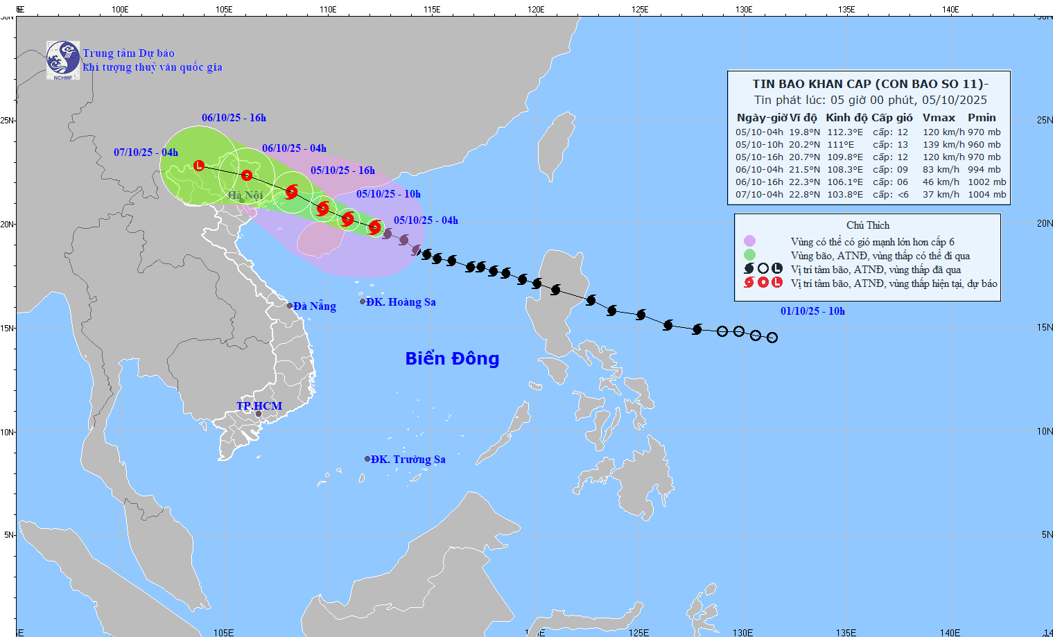 Updated location and path of storm No. 11 Matmo at 5:00 a.m. on October 5. Source: National Center for Hydro-Meteorological Forecasting