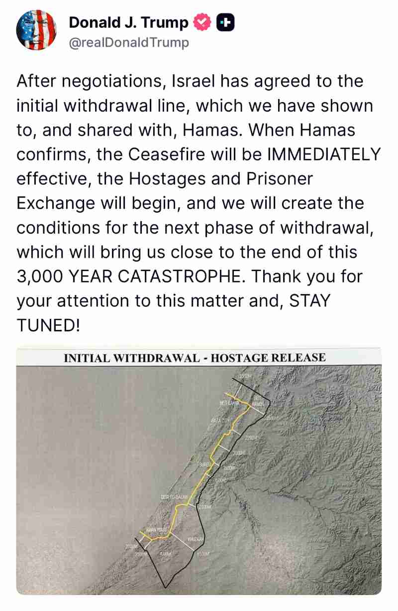 Bai dang cua ong Trump tren tai khoan Truth Social kem ban do rut quan du kien cua Israel