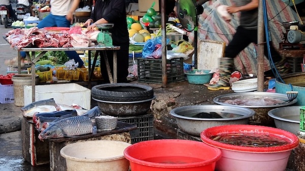 Worried about dirty food at the temporary market, her mother only believes in the supermarket, and workers make a living from rural things. Photo: My Linh