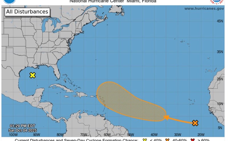 Jerry is forecast to appear in the first half of the week after Imelda had just dissipated. Photo: US National Hurricane Center