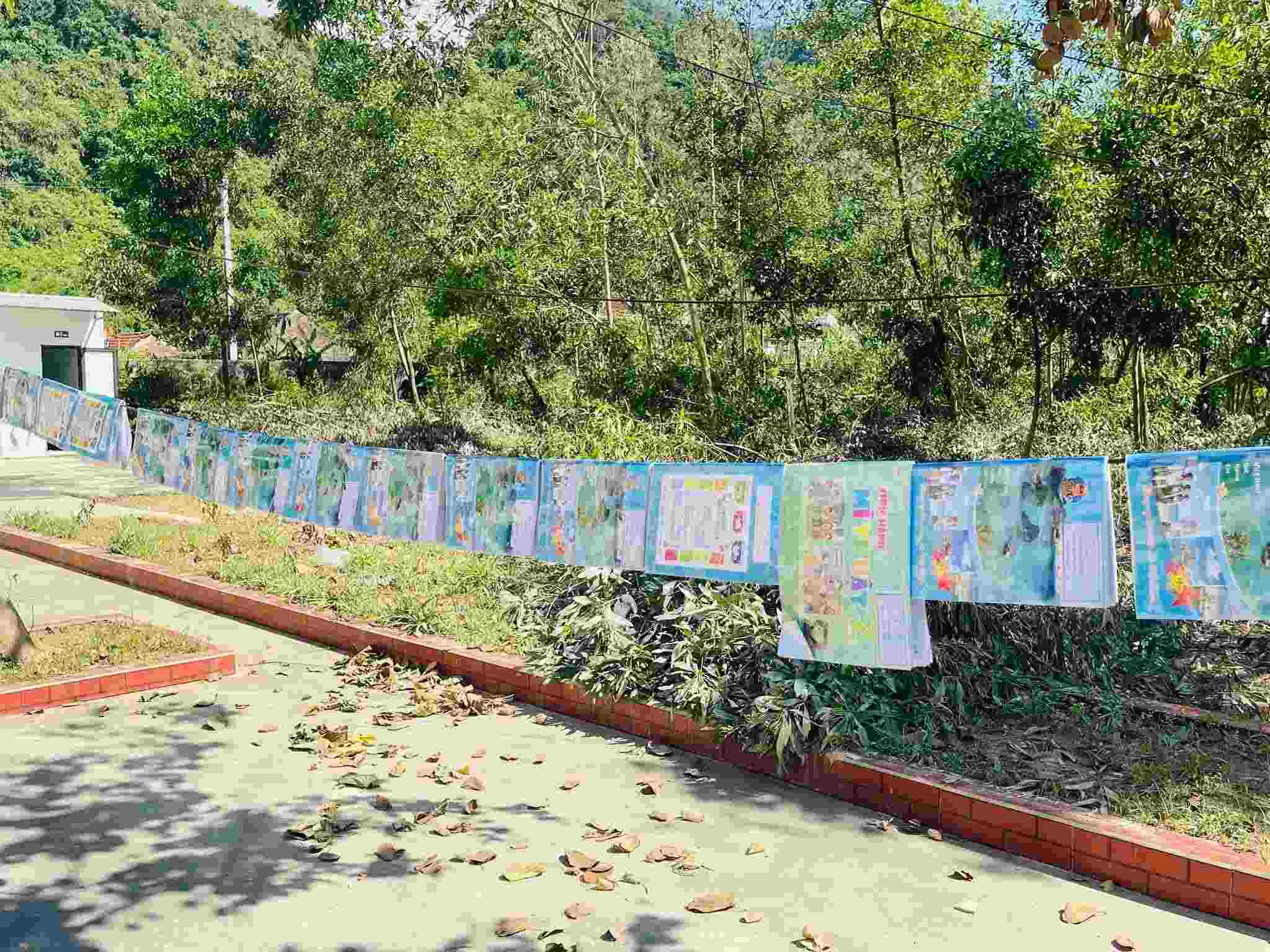 San truong THPT Tan Ky phoi day sach vo cua hoc sinh vung lu. Anh: Ngoc Anh