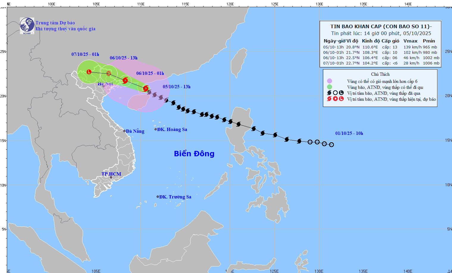 Forecast of the path of storm No. 11. Photo: Vietnam National Center for Hydro-Meteorological Forecasting