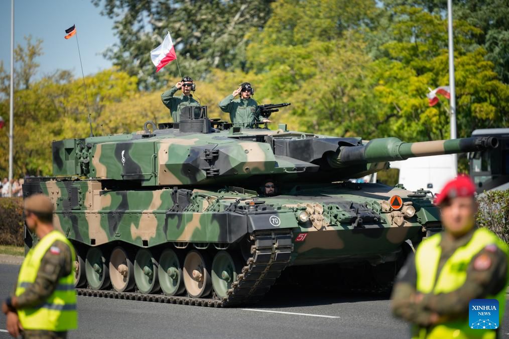 The main battle tank during the parade to celebrate the Armed Forces Day in Warsaw, Poland, on August 15, 2025. Photo: Xinhua