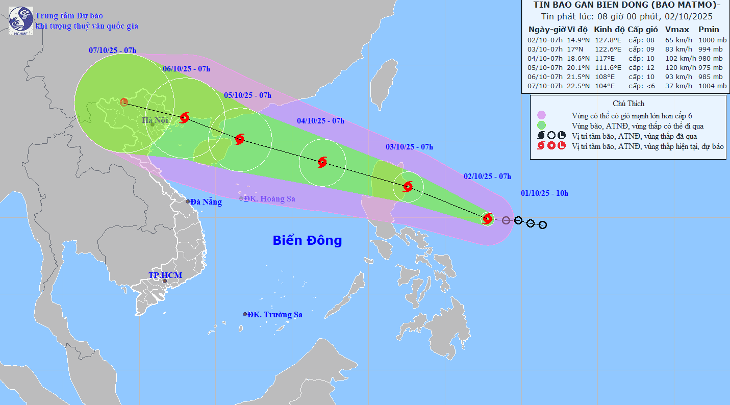 Segun las previsiones la tormenta numero 11 Matmo tocara tierra en Vietnam el 6 de octubre. Foto: Centro Nacional de Pronostico Hidrometeorologico