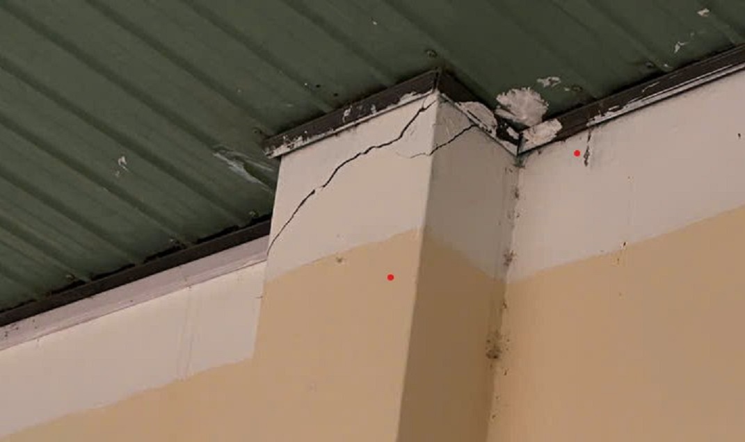 Mang But Primary and Secondary School ( Facilities 2), Quang Ngai province, had its walls cracked and its tiled roof damaged by an earthquake. Photo: Thanh Tuan