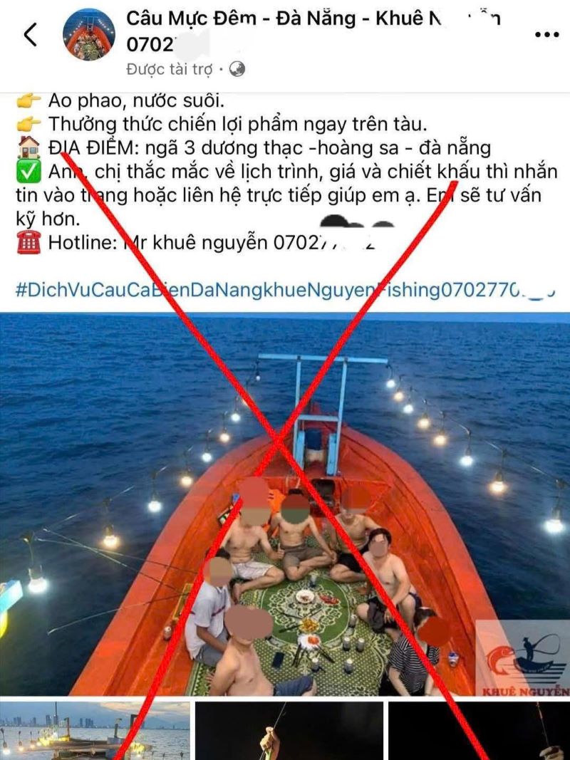 Many Da Nang fishing vessels transporting customers to illegally fish for squid at night have been fined. Photo: Functional force