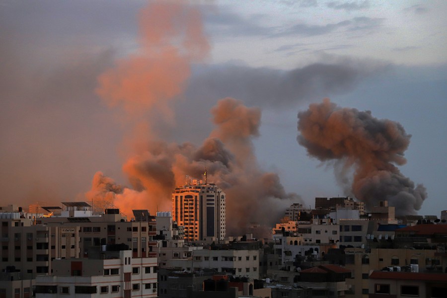 Residential buildings in Gaza were damaged after Israeli airstrikes. Photo: Xinhua