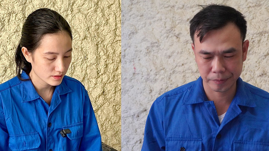 Bị can Nông Thị Thu Thủy và Nguyễn Mạnh Tuân. Ảnh: Công an Điện Biên