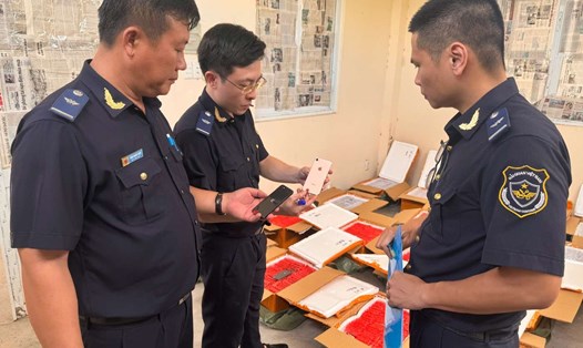 Hải quan bắt giữ hàng nghìn điện thoại cũ và giày dép trẻ em nghi hàng đã qua sử dụng, giả nhãn hiệu nổi tiếng. Ảnh: Cục Hải quan