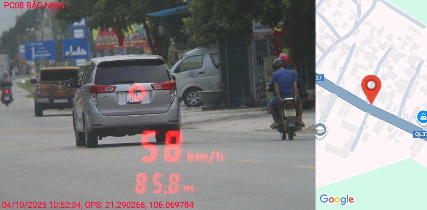 車両（紅海）は先週、BACニンで冷たい速度で罰せられました。写真：BAC NINH警察