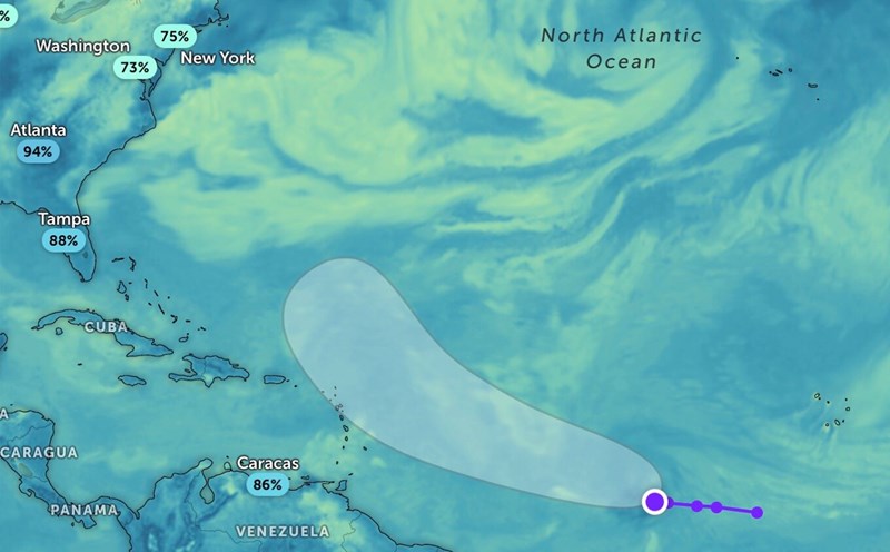 Forecast area for storm Jerry formation. Photo: Zoom Earth