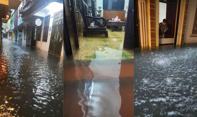 O Ngo 68 Xuan Thuy ngap sau, nuoc tran vao nha nguoi dan. Anh: Le Ha