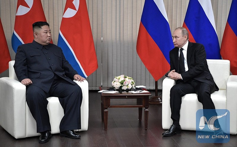 北朝鮮の指導者金正恩とロシアのウラジーミル・プーチン大統領。写真:Xinhua
