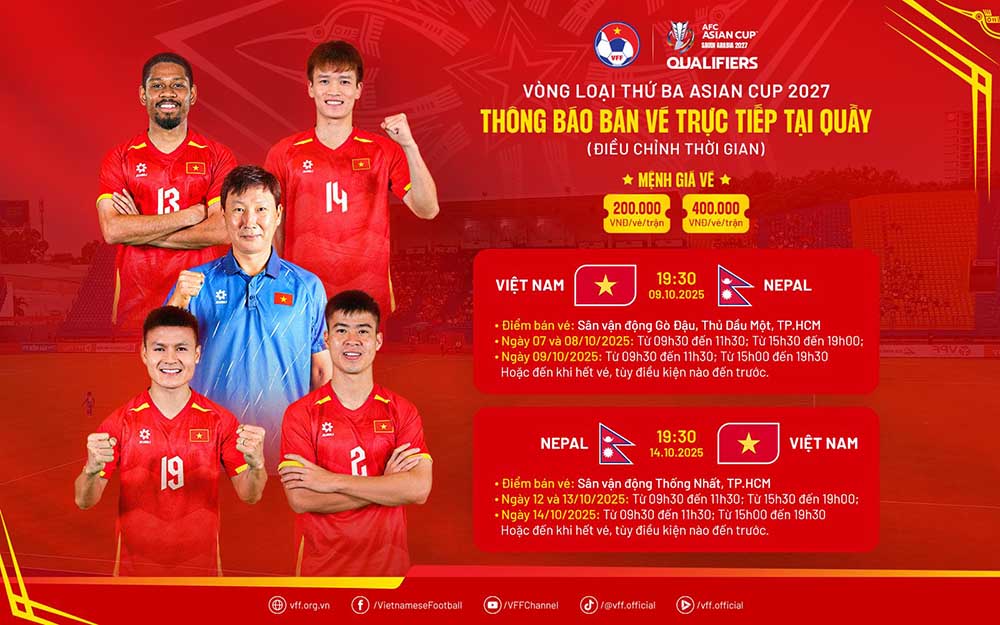 Thong tin ban ve tran dau giua doi tuyen Viet Nam voi Nepal. Anh: VFF