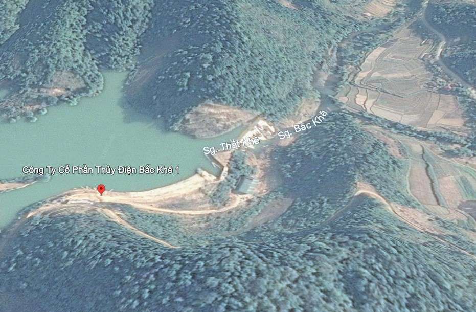 Vi tri dap Bac Khe. Anh Google Earth