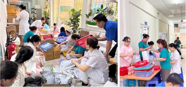 Personal medico en los hospitales de la ciudad de Ho Chi Minh prepara medicamentos para apoyar a las personas afectadas por la tormenta numero 10. Foto: Departamento de Salud de la ciudad de Ho Chi Minh