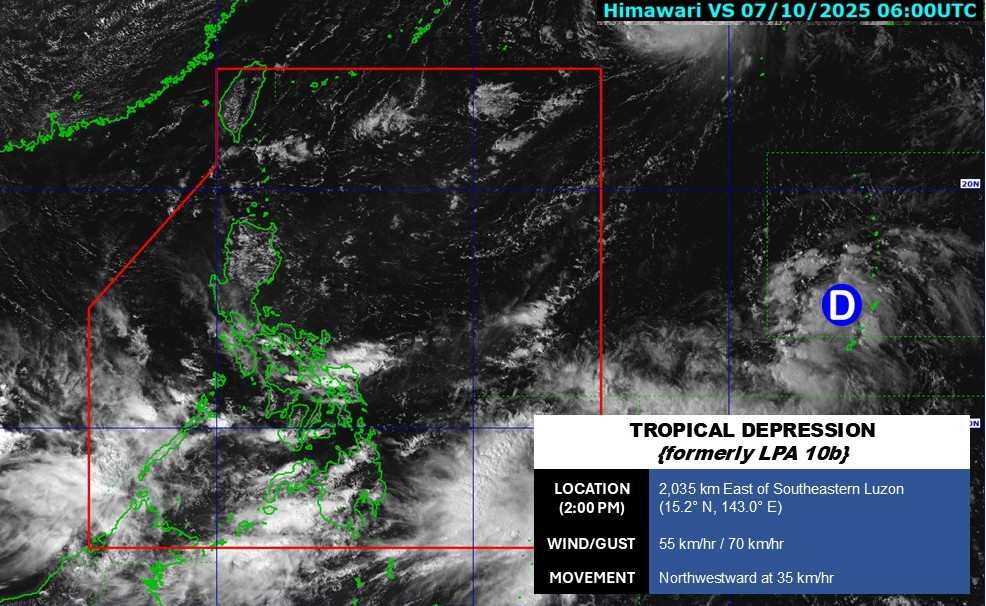 Vi tri tam ap thap nhiet doi hoi 2h chieu 7.10. Anh: PAGASA