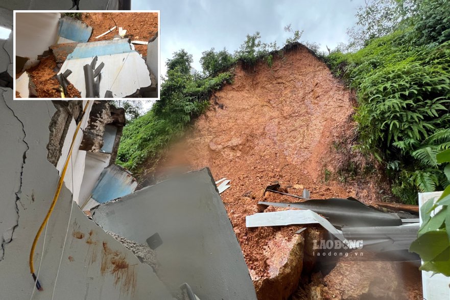 A boarding house at the foot of a landslide, a male student in Thai Nguyen died. Photo: Nguyen Hoan.