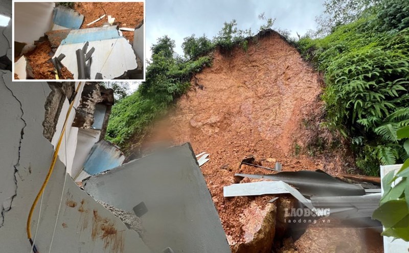 A boarding house at the foot of a landslide, a male student in Thai Nguyen died. Photo: Nguyen Hoan.