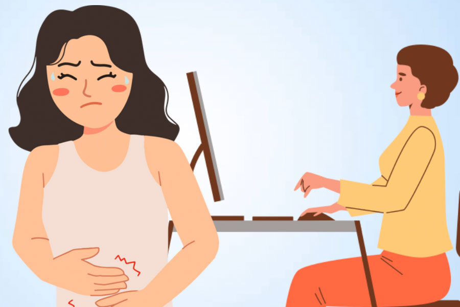 Tư thế sai cách có thể gây ảnh hưởng đến hệ tiêu hóa. Đồ họa: Thiện Nhân