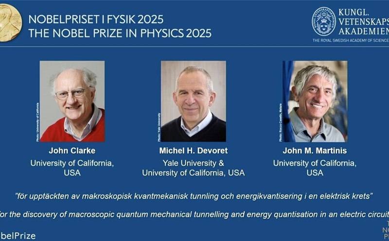 The 2025 Nobel Prize in Physics went to University of California scientists including John Clarke, Michel H.Devoret and John M.Martinis. Photo cut from Nobel Committee video
