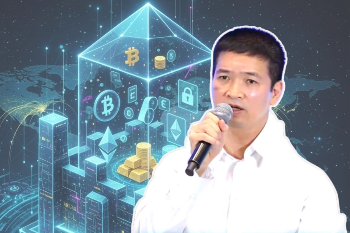 Ong Phan Duc Trung cho rang, cong nghe blockchain tac dong truc tiep toi bat dong san va chung khoan. Thiet ke: Thanh Binh 