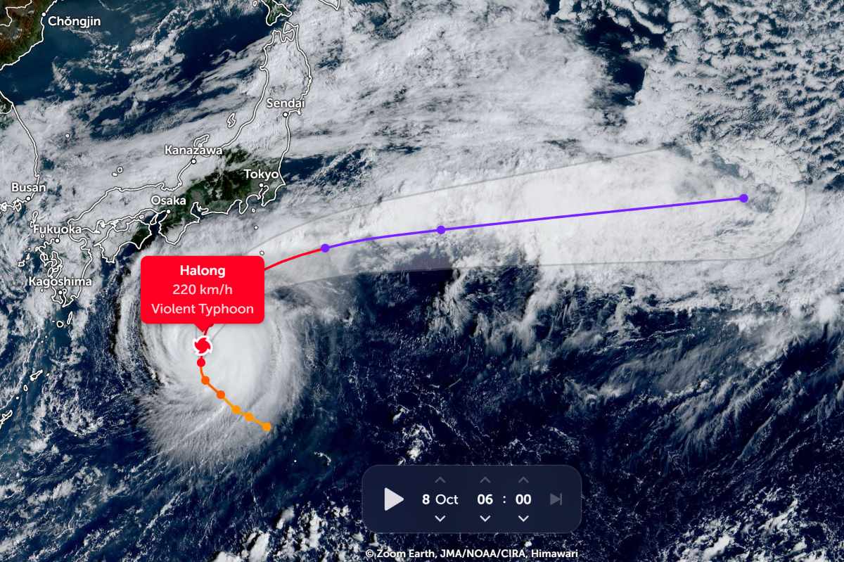Bao Ha Long co suc gio 220km/h vao 6h10 ngay 8.10. Anh: Zoom Earth