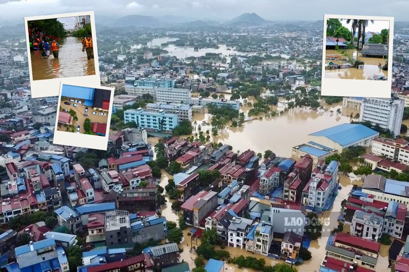 The Cau River flood exceeded its historical peak, many streets in the center of Thai Nguyen were heavily flooded. Photo: Nguyen Hoan.