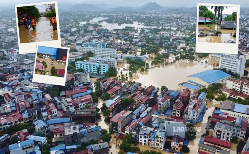 The Cau River flood exceeded its historical peak, many streets in the center of Thai Nguyen were heavily flooded. Photo: Nguyen Hoan.