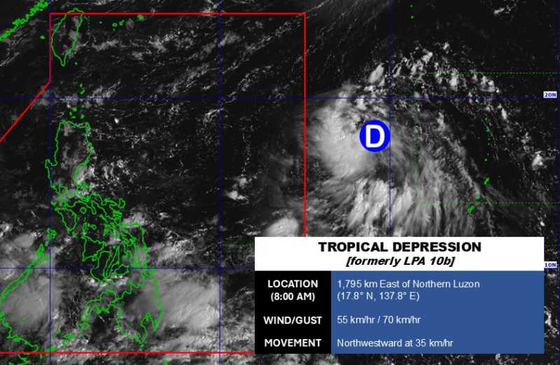 Cap nhat vi tri cua ap thap nhiet doi gan Bien Dong. Anh: PAGASA