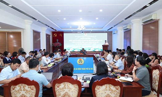 Hội nghị triển khai tổ chức Đại hội Công đoàn cơ sở diễn ra chiều 8.10. Ảnh: Ngọc Ánh