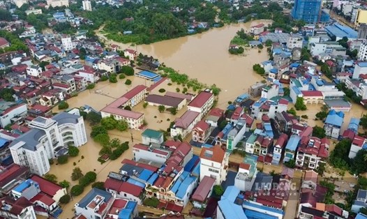 Trung tâm Thái Nguyên ngập lụt khi lũ sông Cầu vượt đỉnh lịch sử. Ảnh: Nguyễn Hoàn