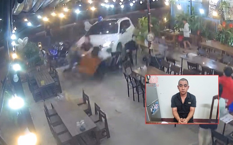 Subject Dang Van Sang admitted to driving a car into a drinking place in Gia Lai after a conflict, killing the restaurant owner's mother. Photo: Police