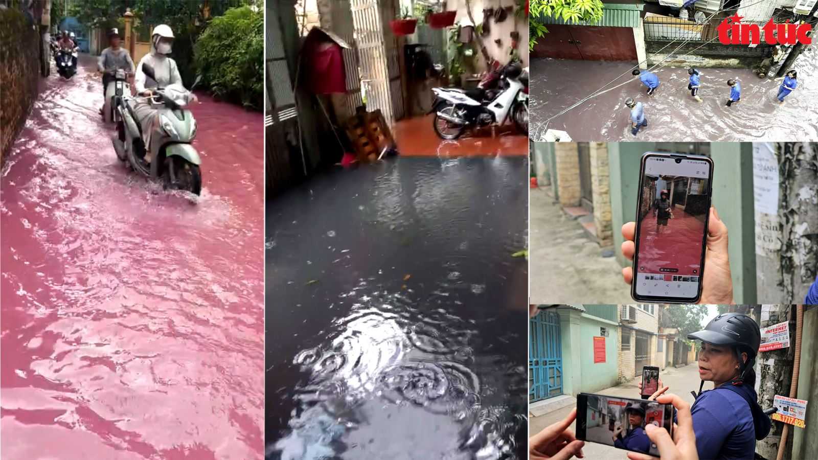 Flooding after unusually black and red rain in residential areas near Phu Minh Industrial Cluster, Hanoi. Photo: Provided by the people