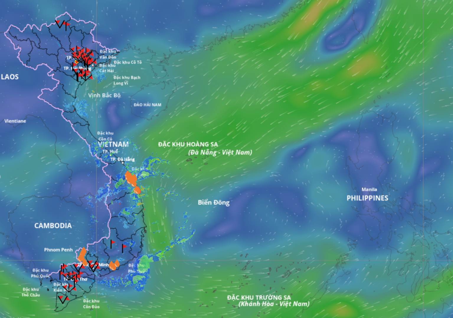 Zona de baja presion en funcionamiento en el Mar de China Meridional. Fuente: Sistema de Monitoreo de Desastres Naturales de Vietnam
