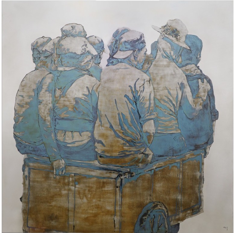 Hoa si Cao Van Thuc voi tac pham cua minh. Anh: Ban to chuc.