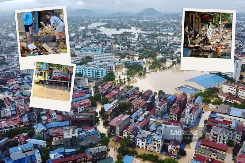 People are busy cleaning up after the historic flood. Photo: Nguyen Hoan.