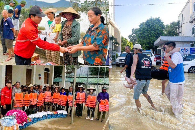 Doi SOS Da Nang mang qua, nhu yeu pham den tan noi cuu tro dong bao mien Bac gap thien tai. Anh: SOS Da Nang.