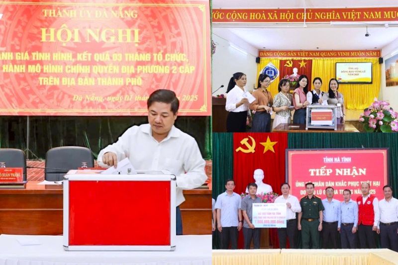 Lanh dao TP Da Nang va cac xa, phuong chung tay ung ho dong bao mien Bac khac phuc hau qua bao, lu. Anh: Truong An