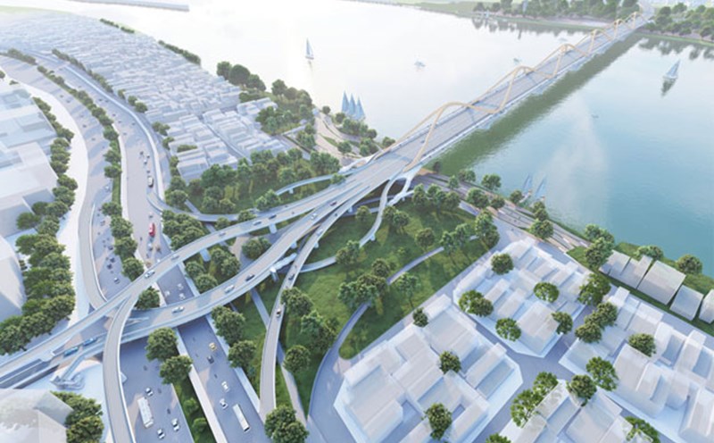 Perspective of Tran Hung Dao Bridge across the Red River, Hanoi. Photo: Design Unit